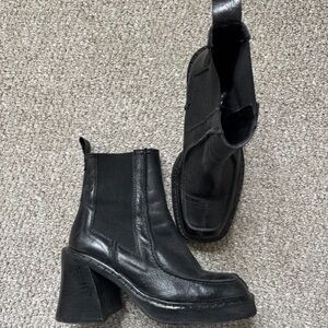 Topshop Chunky Black Leather Heeled Boots